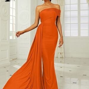 Elegant Orange Floor Length Gown